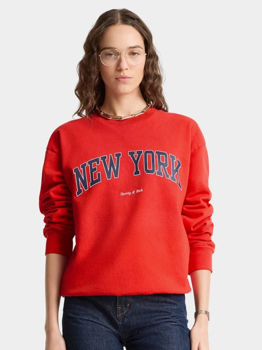 NWT Sporty & Rich New York Ivy Crewneck Ruby Red Sweatshirt L- MSRP $165